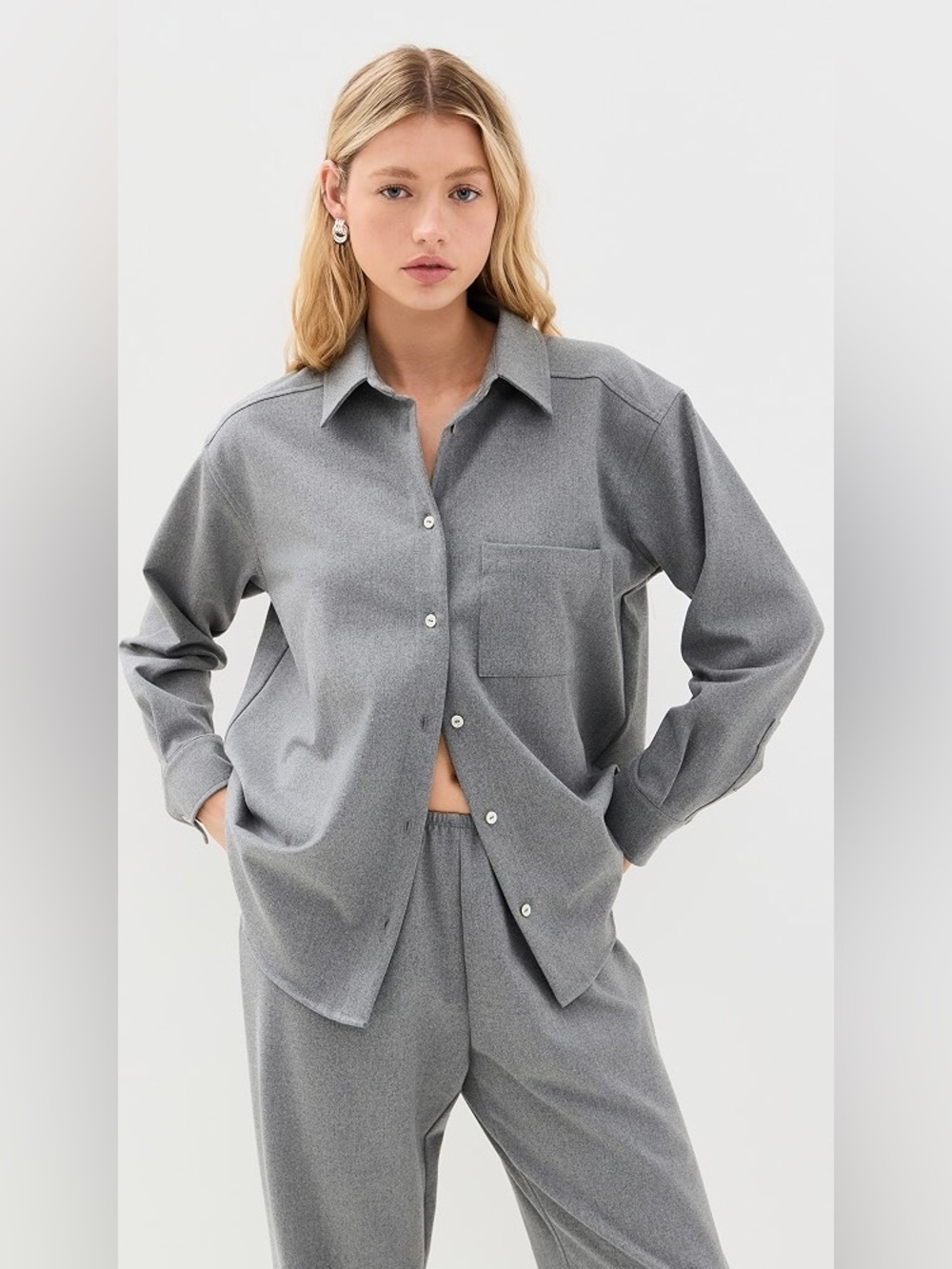 NWT Donni The Flannel Shirt Collar Pocket Button Down Up Jacket Heather Grey - Picture 3 of 8